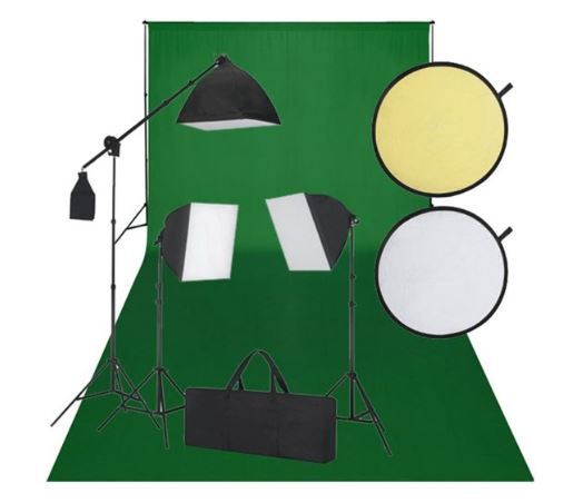 Studioset filmset voor vloggen - Groen scherm en studiolampen